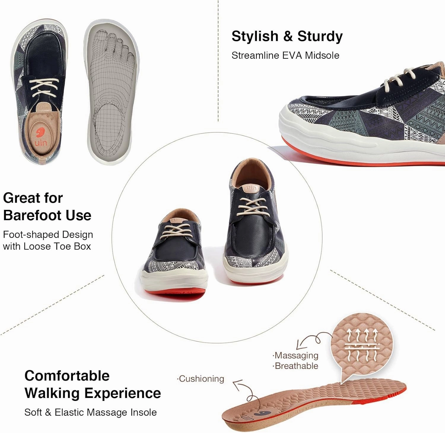 UIN Men's Fashion Platform Sneaker Slip On Walking Casual Comfortable Art Painted Travel Shoes Andalusia