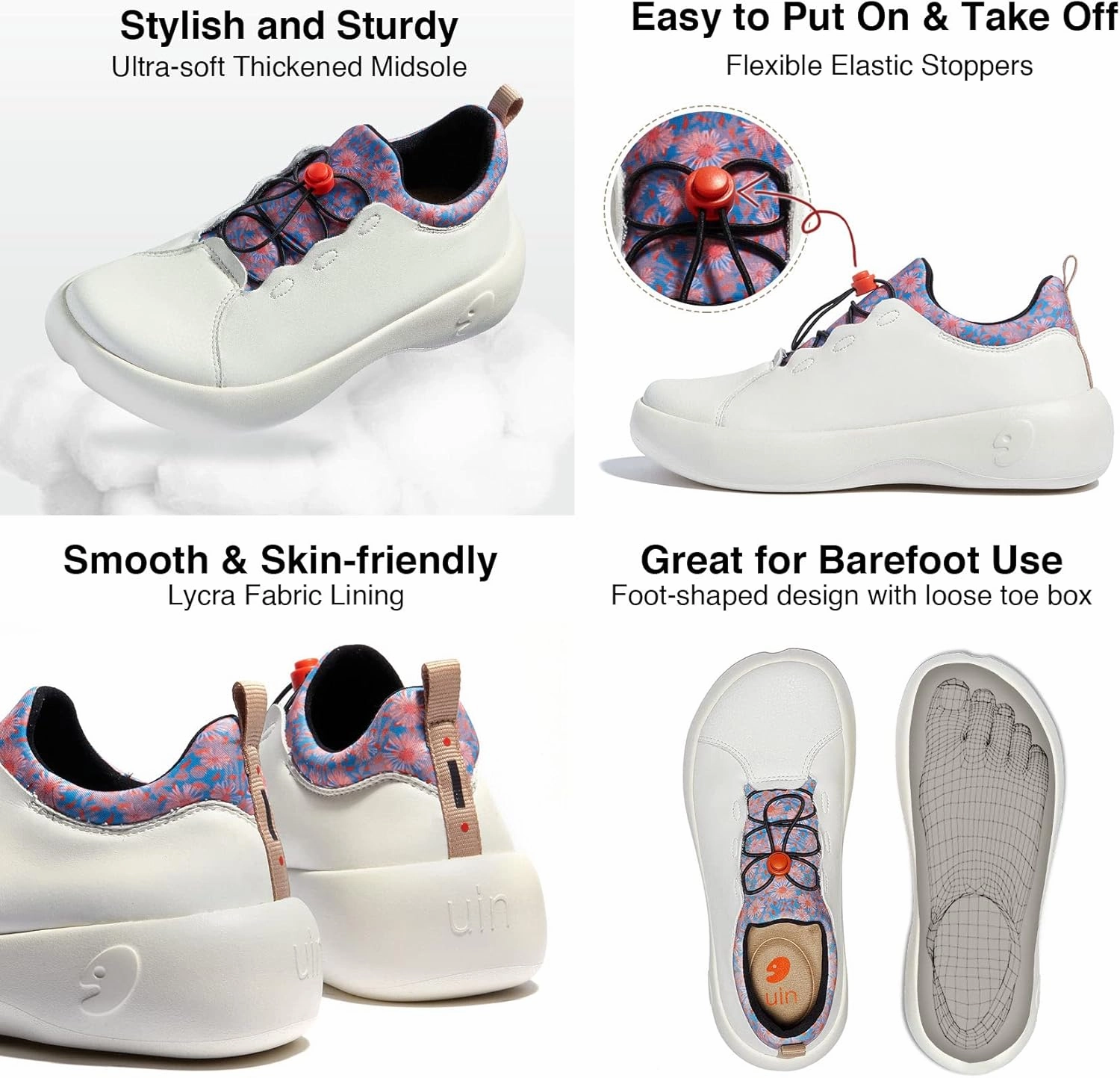 UIN Women's Art Painted Fashion Sneaker Wide Toe Lace-up Lightweight Comfort Walking Travel Shoes Bartello