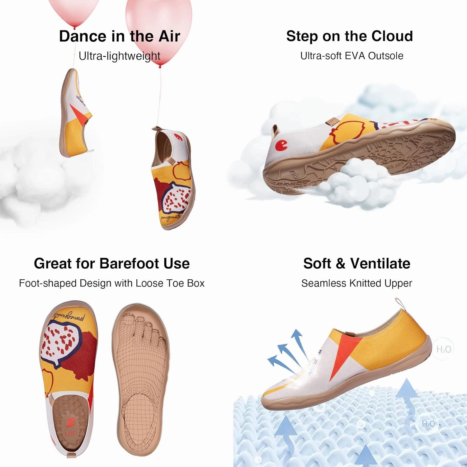 UIN Women's Art Painted Travel Shoes Slip On Casual Knit Loafers Lightweight Comfort Fashion Sneaker Toledo ⅠBirds and Flowers