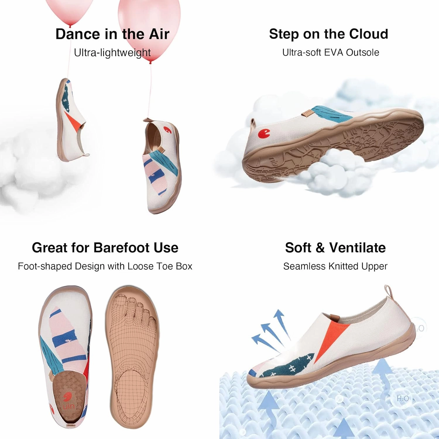 UIN Women's Art Painted Travel Shoes Slip On Casual Knit Loafers Lightweight Comfort Fashion Sneaker Toledo ⅠBirds and Flowers