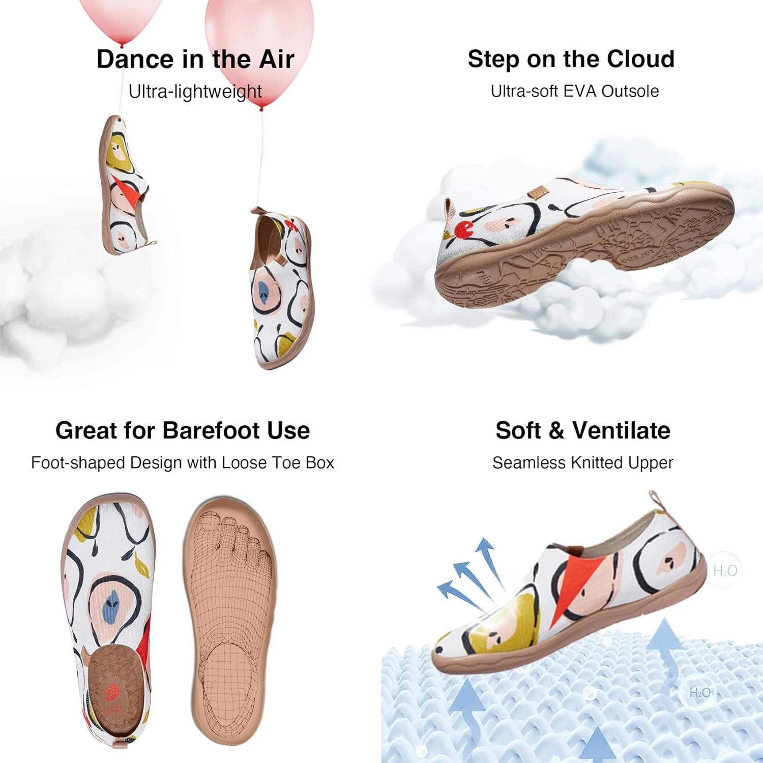 UIN Women's Art Painted Travel Shoes Slip On Casual Knit Loafers Lightweight Comfort Fashion Sneaker Toledo ⅠBirds and Flowers