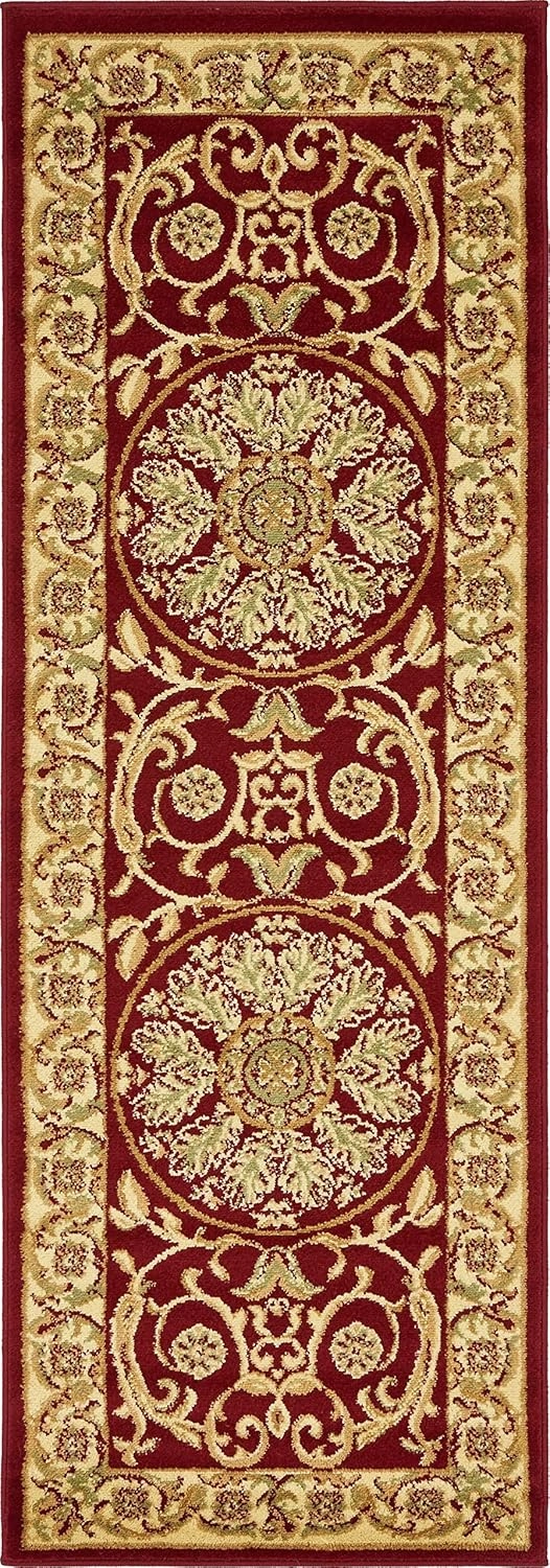 Unique Loom Versailles Collection Traditional Classic Medallion Floral Motif Area Rug (2' 2 x 6' 0 Runner, Burgundy/ Ivory)