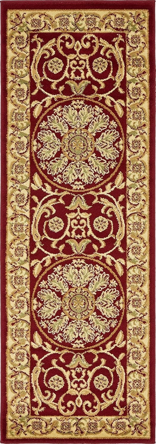 Unique Loom Versailles Collection Traditional Classic Medallion Floral Motif Area Rug (2' 2 x 6' 0 Runner, Burgundy/ Ivory)