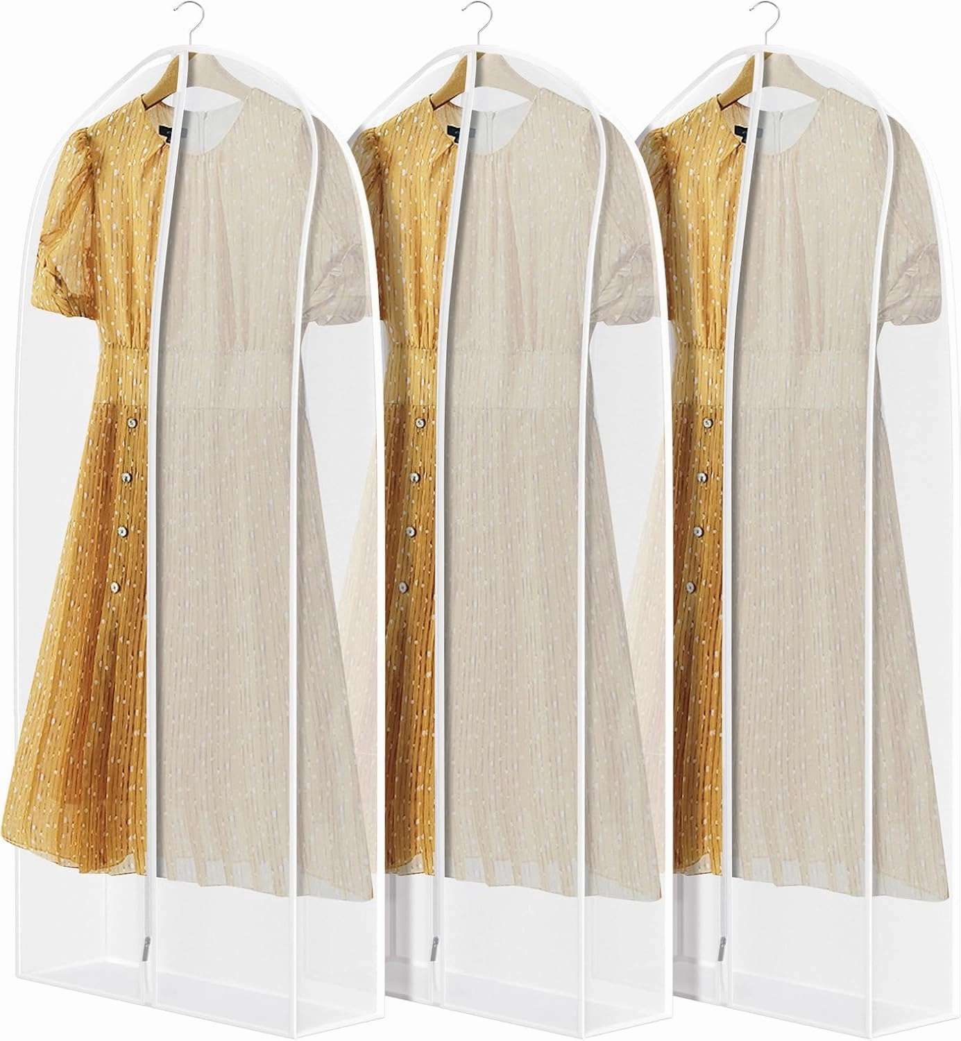 Univivi 50" Non-Smell Organza Dress Garment Bag with 7" Wide Gussted, Protect Your Clothing from Dust and Wrinkle, Set of 3