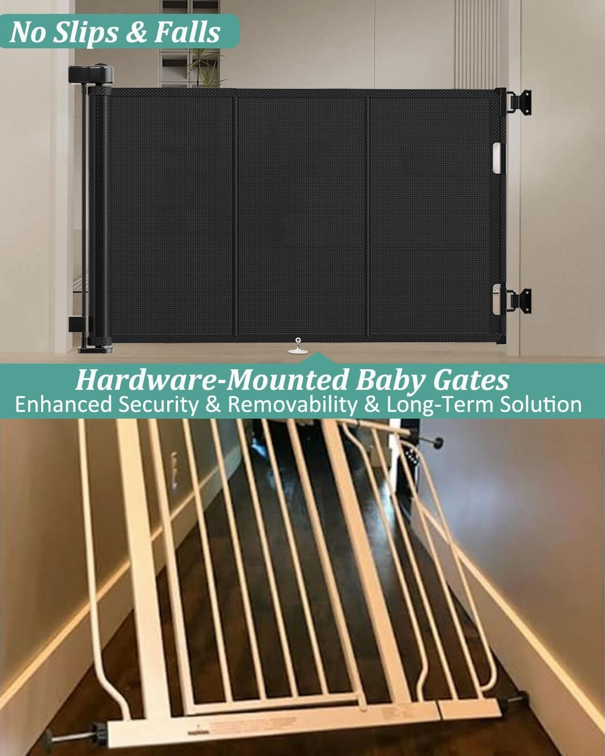 Upgrade 71" Retractable Baby Gates with Reinforced Strip Design to Prevent Crawling Through, 42" Tall Retractable Gate for Baby and Pet, 6 FT Safety Gates for Stairs, Doorways, Hallways