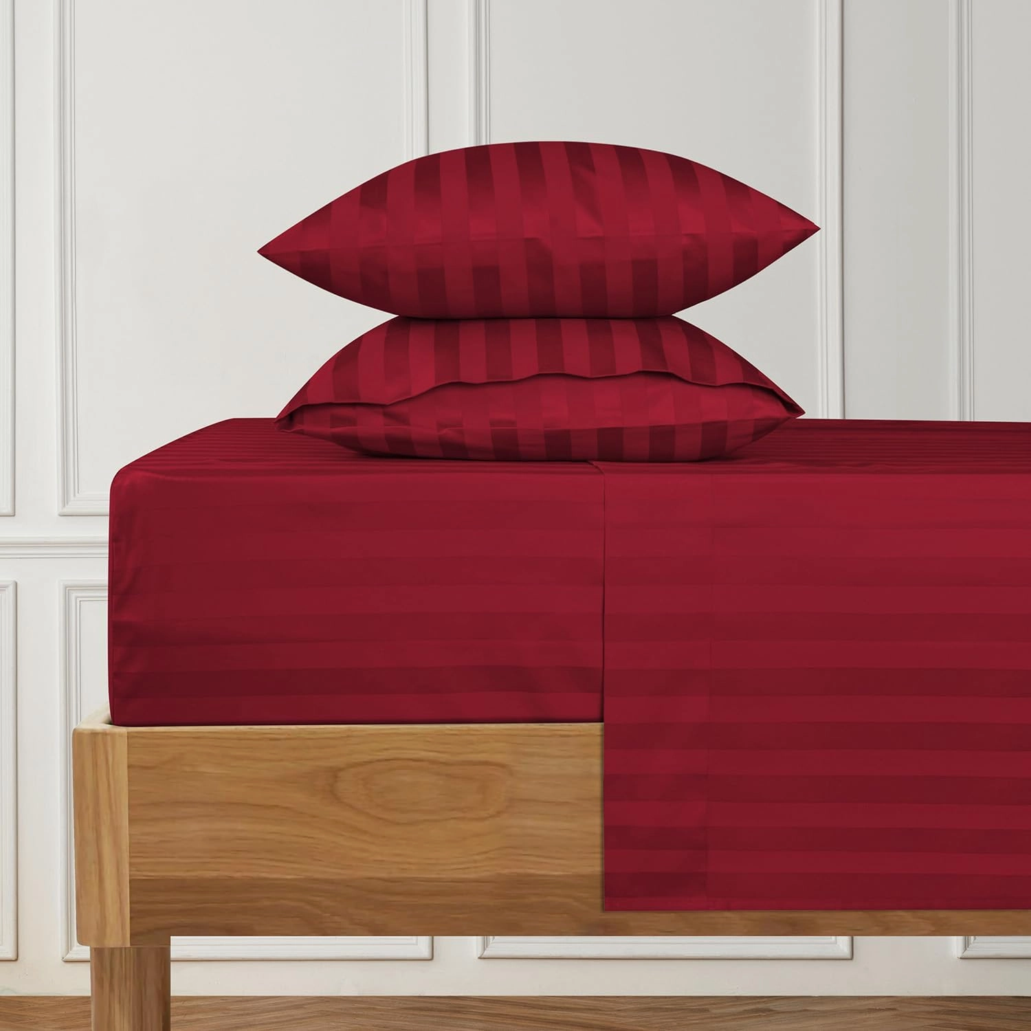 URBANHUT 1000 Thread Count Damask Striped King Bed Sheets Egyptian Cotton Sheet Set, Long Staple Soft & Breathable, 4 Pc Bed Sheet Sets, Luxury Hotel Sateen Sheets Fits 16" Deep Pocket - Burgundy