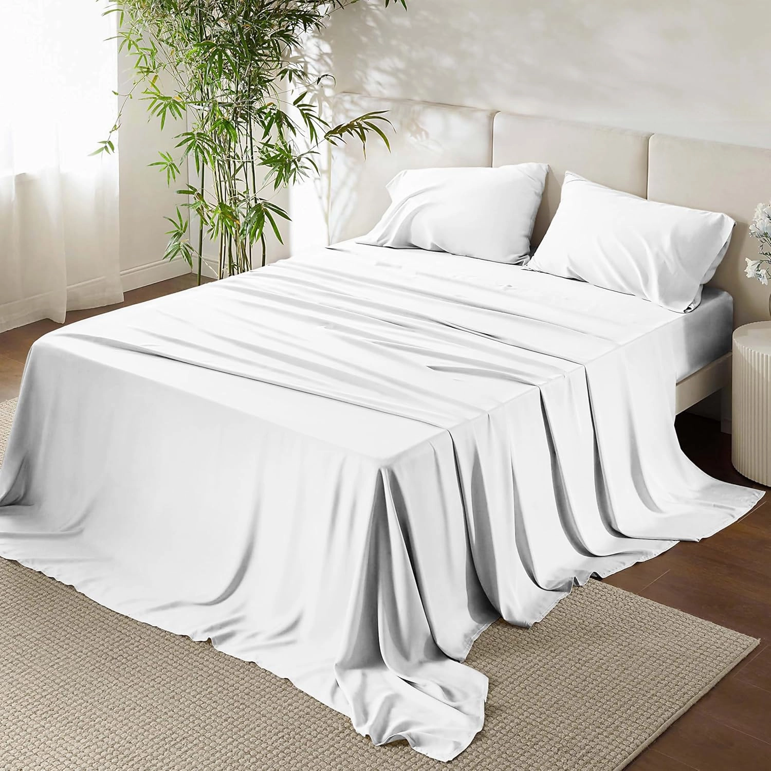 URBANHUT 100% Egyptian Cotton Sheets - 1000 Thread Count Twin White Sheet Set (3Pc), Long Staple Cotton Sheets, All Season Sateen Weave, Luxury Hotel Twin Bedsheets,16" Deep Pocket