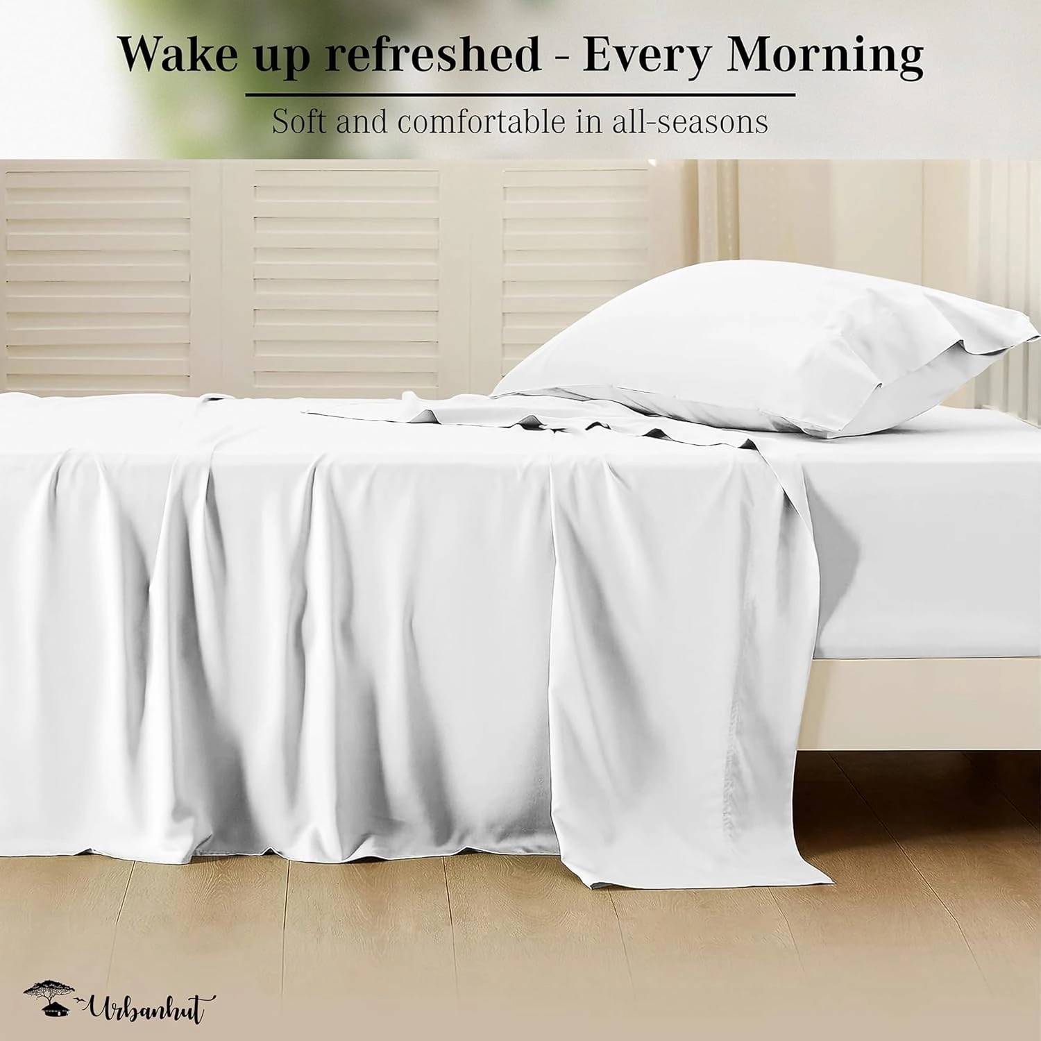 URBANHUT 100% Egyptian Cotton Sheets - 1000 Thread Count Twin White Sheet Set (3Pc), Long Staple Cotton Sheets, All Season Sateen Weave, Luxury Hotel Twin Bedsheets,16" Deep Pocket