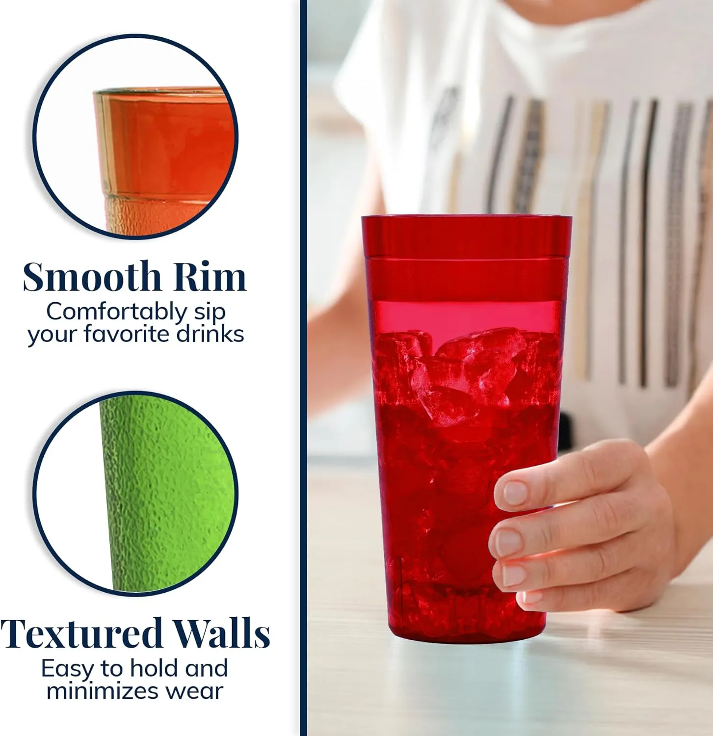 US Acrylic Café Plastic Reusable Tumblers (Set of 12) 32-ounce Iced-Tea Cups, Assorted | Value Set of Restaurant Style Drinking Glasses, Stackable, BPA-free, Made in the USA | Top-rack Dishwasher Safe