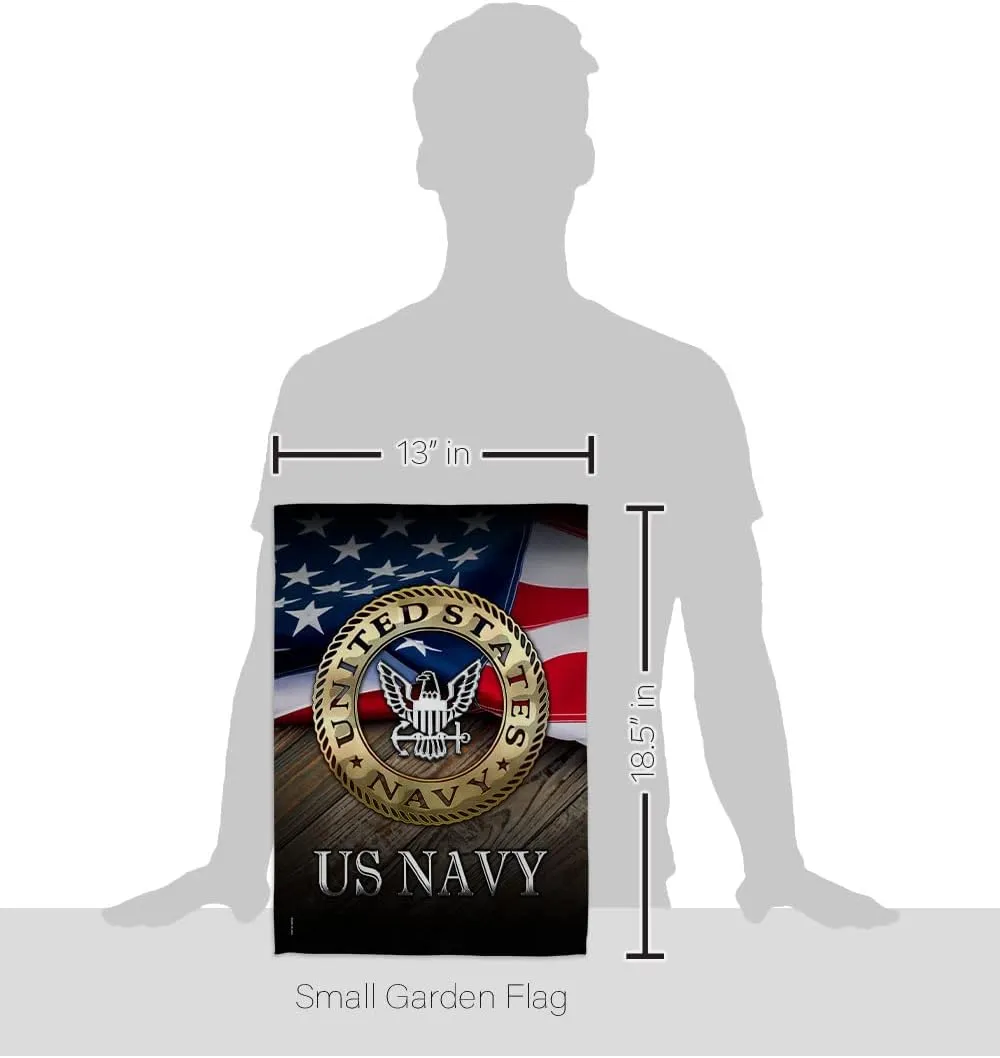 US Navy Garden Flag - Set with Stand Armed Forces USN Seabee United State American Military Veteran Retire Official - House Decoration Banner Small Yard Gift Double-Sided Made in USA 13 X 18.5
