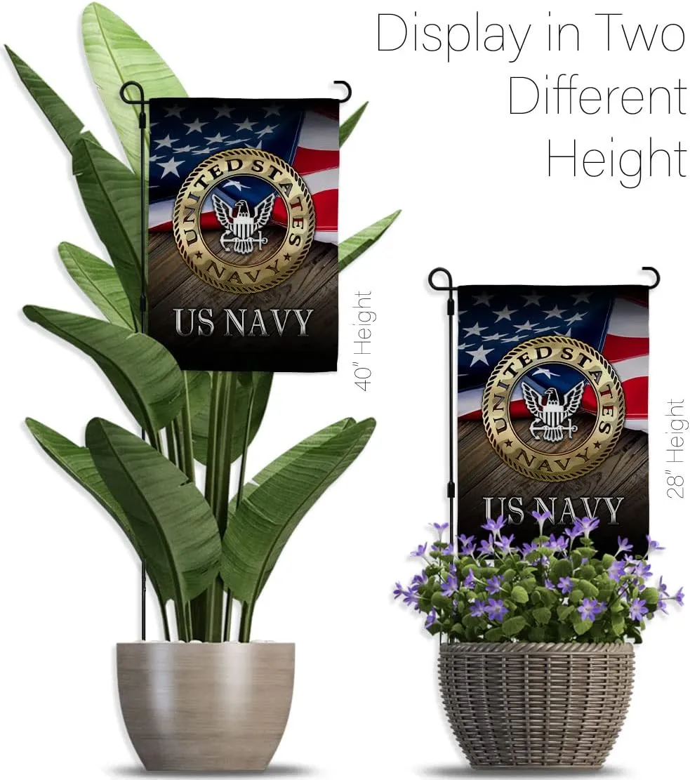 US Navy Garden Flag - Set with Stand Armed Forces USN Seabee United State American Military Veteran Retire Official - House Decoration Banner Small Yard Gift Double-Sided Made in USA 13 X 18.5