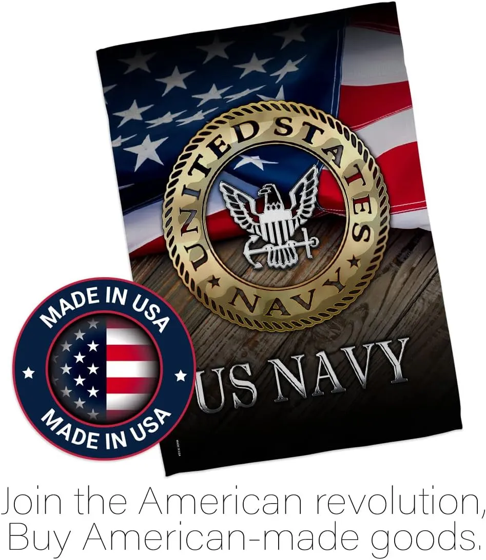 US Navy Garden Flag - Set with Stand Armed Forces USN Seabee United State American Military Veteran Retire Official - House Decoration Banner Small Yard Gift Double-Sided Made in USA 13 X 18.5
