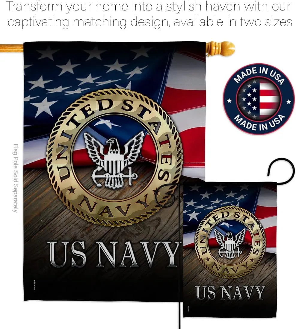 US Navy Garden Flag - Set with Stand Armed Forces USN Seabee United State American Military Veteran Retire Official - House Decoration Banner Small Yard Gift Double-Sided Made in USA 13 X 18.5