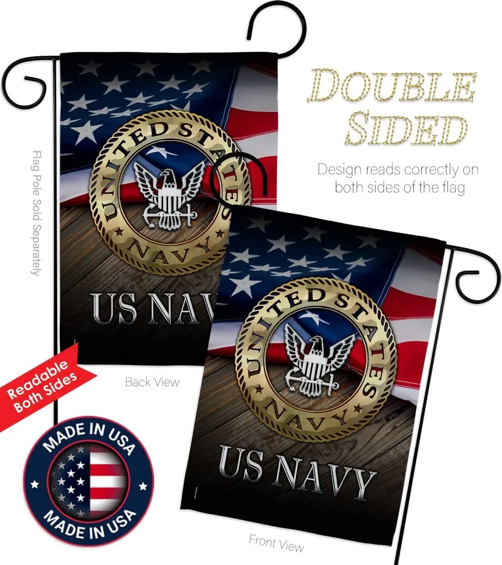 US Navy Garden Flag - Set with Stand Armed Forces USN Seabee United State American Military Veteran Retire Official - House Decoration Banner Small Yard Gift Double-Sided Made in USA 13 X 18.5