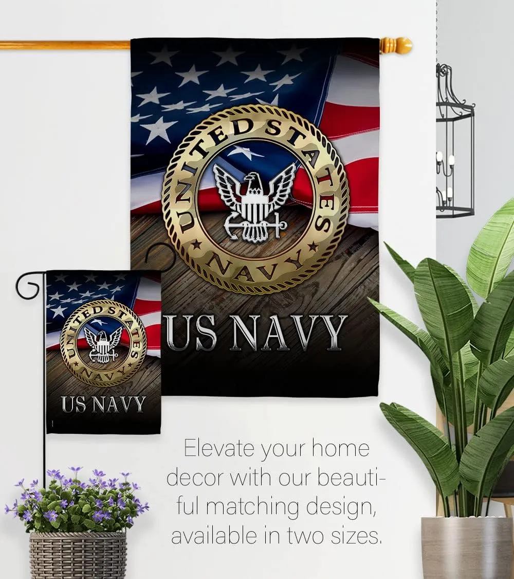 US Navy Garden Flag - Set with Stand Armed Forces USN Seabee United State American Military Veteran Retire Official - House Decoration Banner Small Yard Gift Double-Sided Made in USA 13 X 18.5