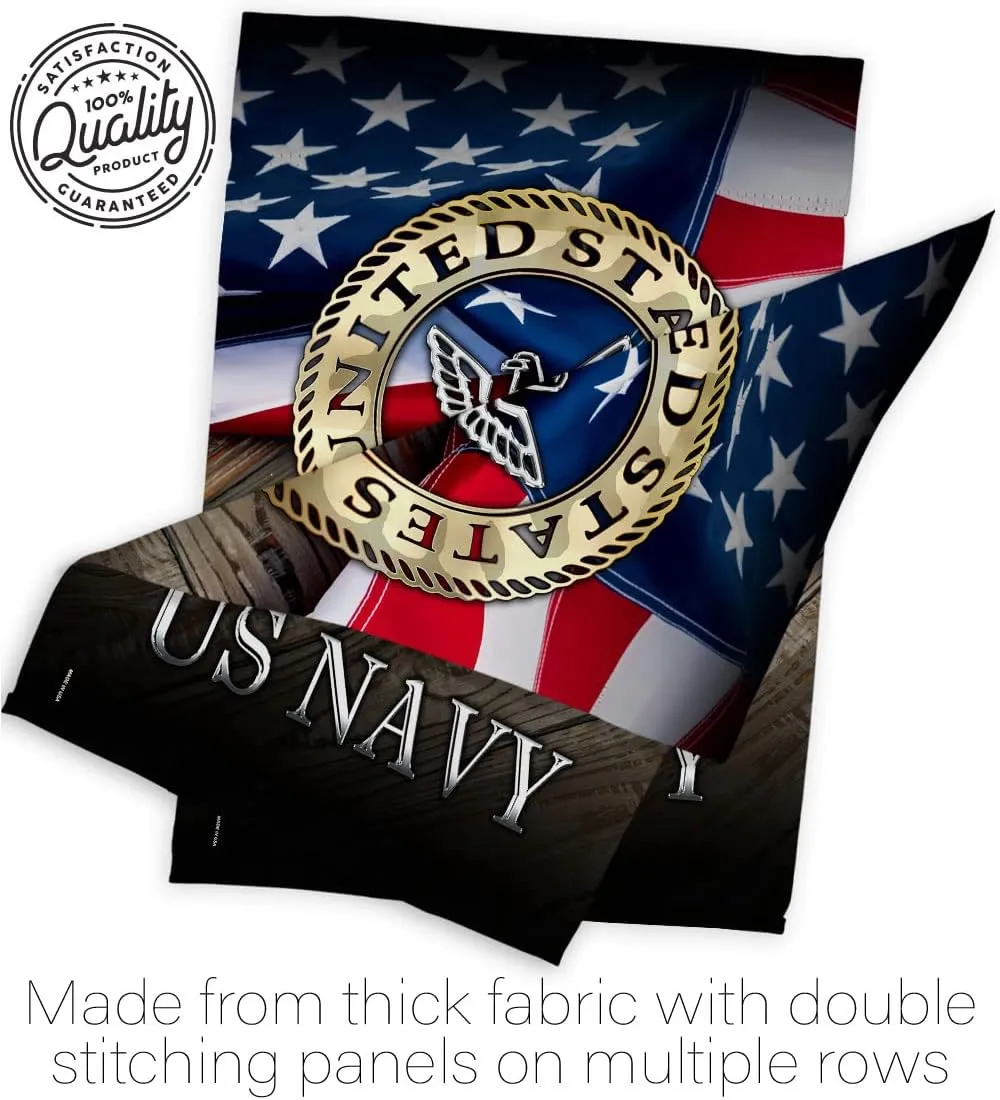 US Navy Garden Flag - Set with Stand Armed Forces USN Seabee United State American Military Veteran Retire Official - House Decoration Banner Small Yard Gift Double-Sided Made in USA 13 X 18.5