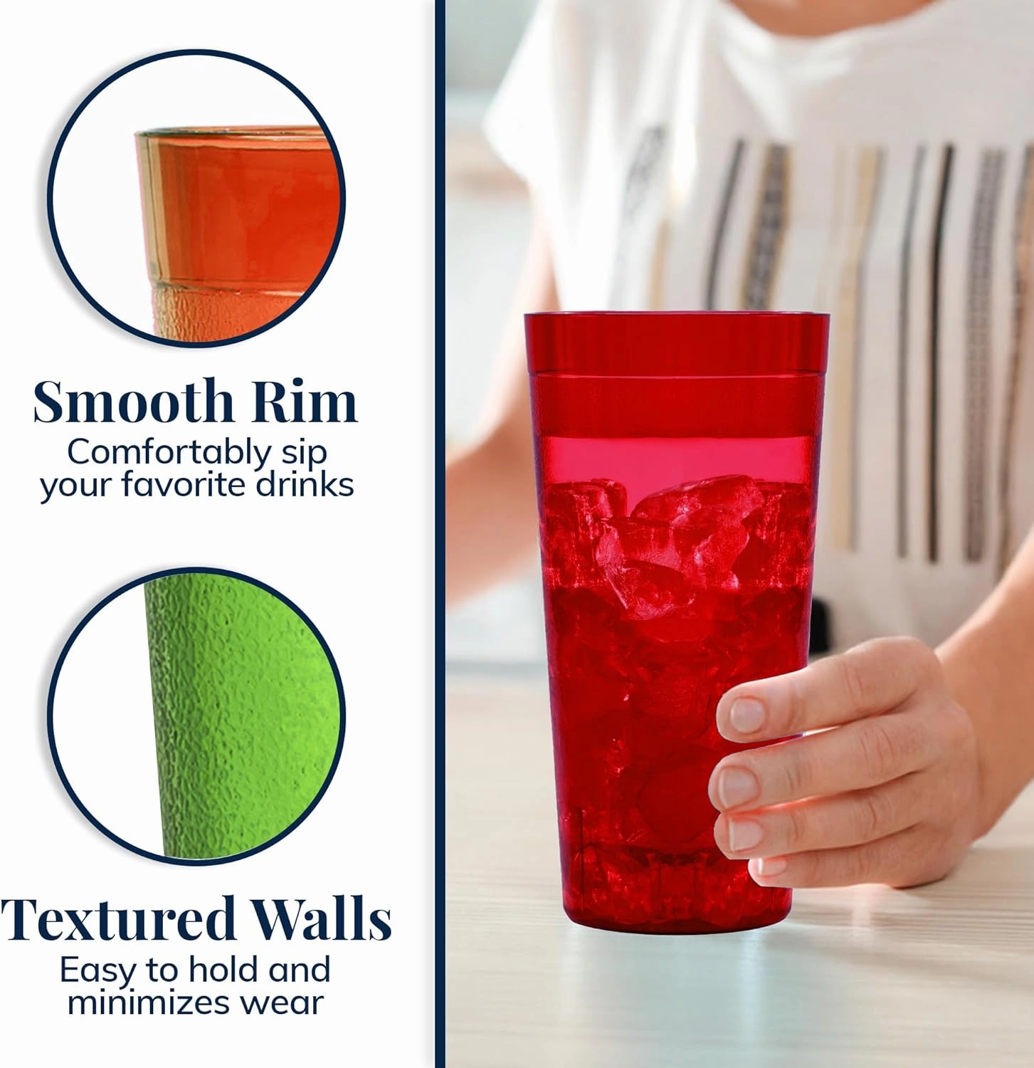 US Acrylic Café Plastic Reusable Tumblers (Set of 12) 32-ounce Iced-Tea Cups, Assorted | Value Set of Restaurant Style Drinking Glasses, Stackable, BPA-free, Made in the USA | Top-rack Dishwasher Safe