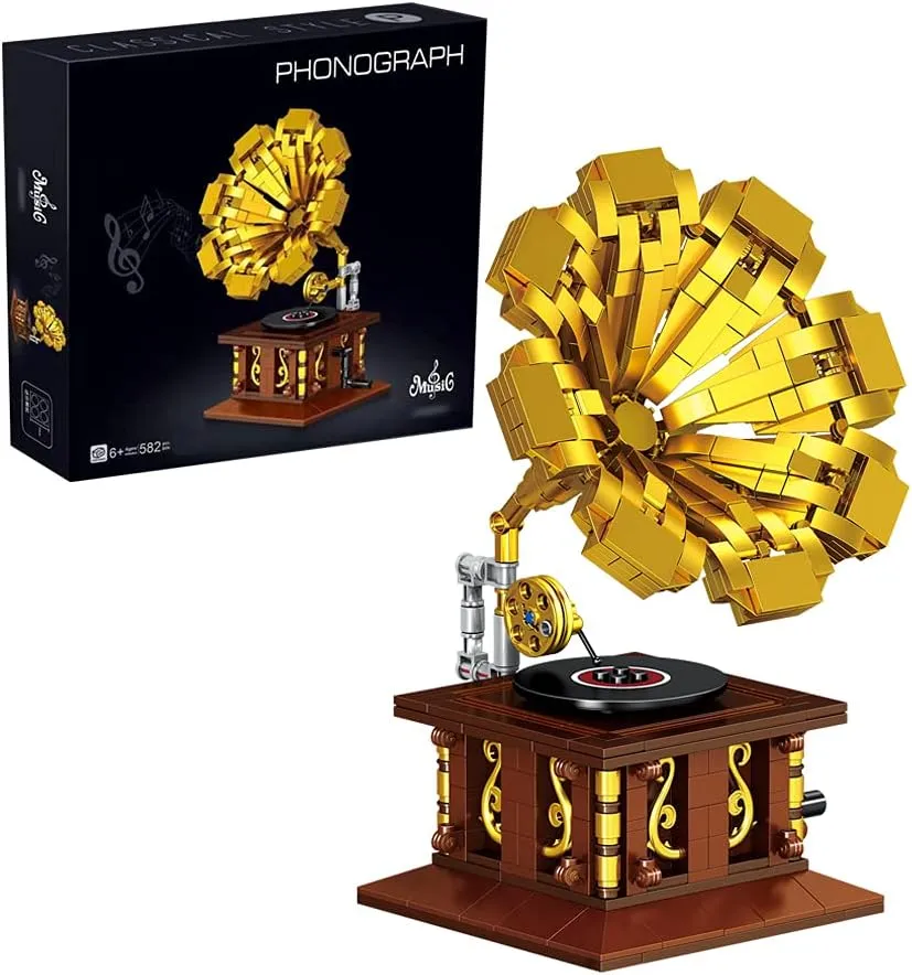 Uvini Classic Retro Series Collectible Model to Build - Phonograph 582pcs, Gift for Adults & Teens