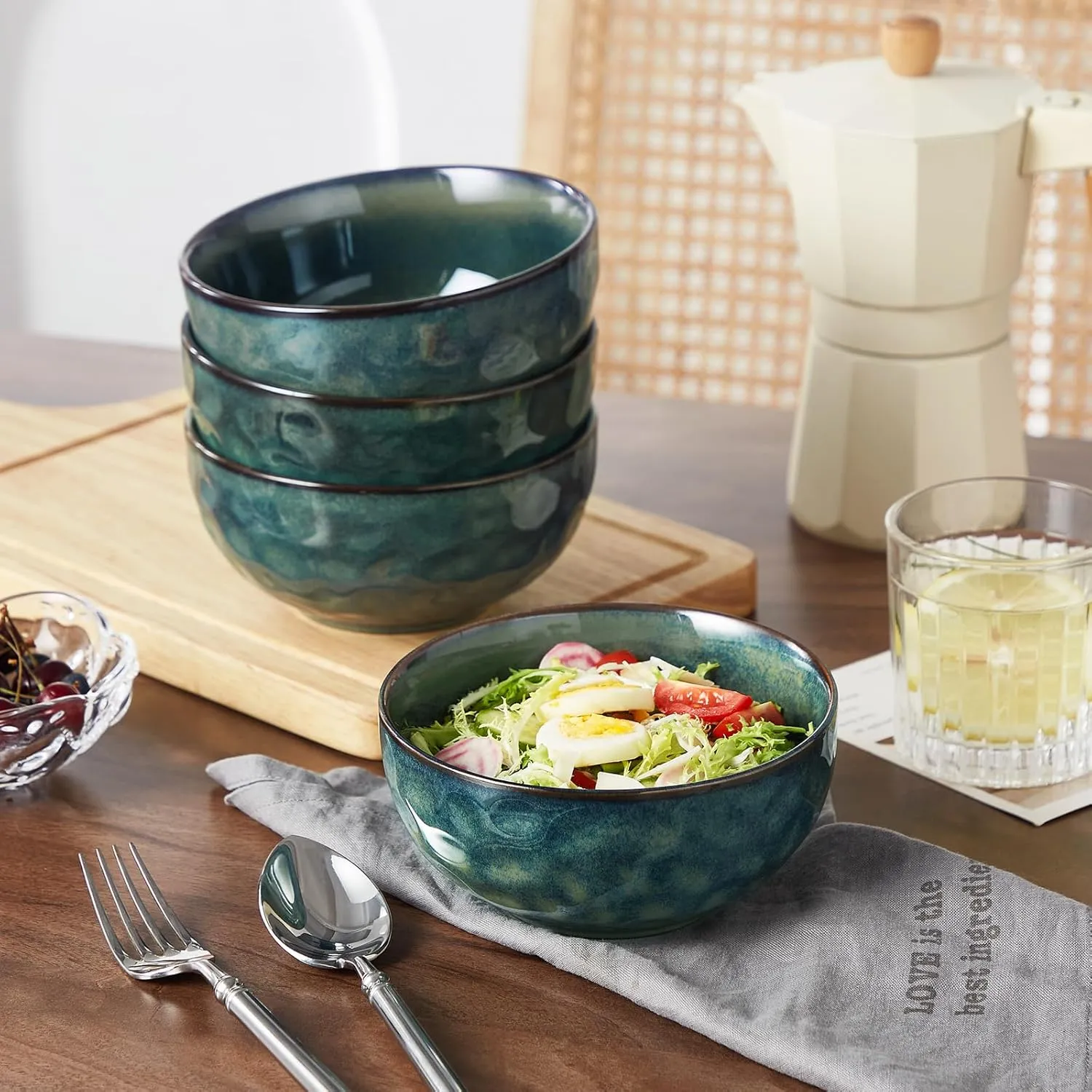 vancasso Starry 24oz Bowls for Soup, Ceramic Deep Soup Bowls Set of 4, Green Cereal Bowls Set for Kitchen, Salad Bowls Set, Pasta Oatmeal Bowls, Lead-free, Dishwasher & Microwave Oven Safe