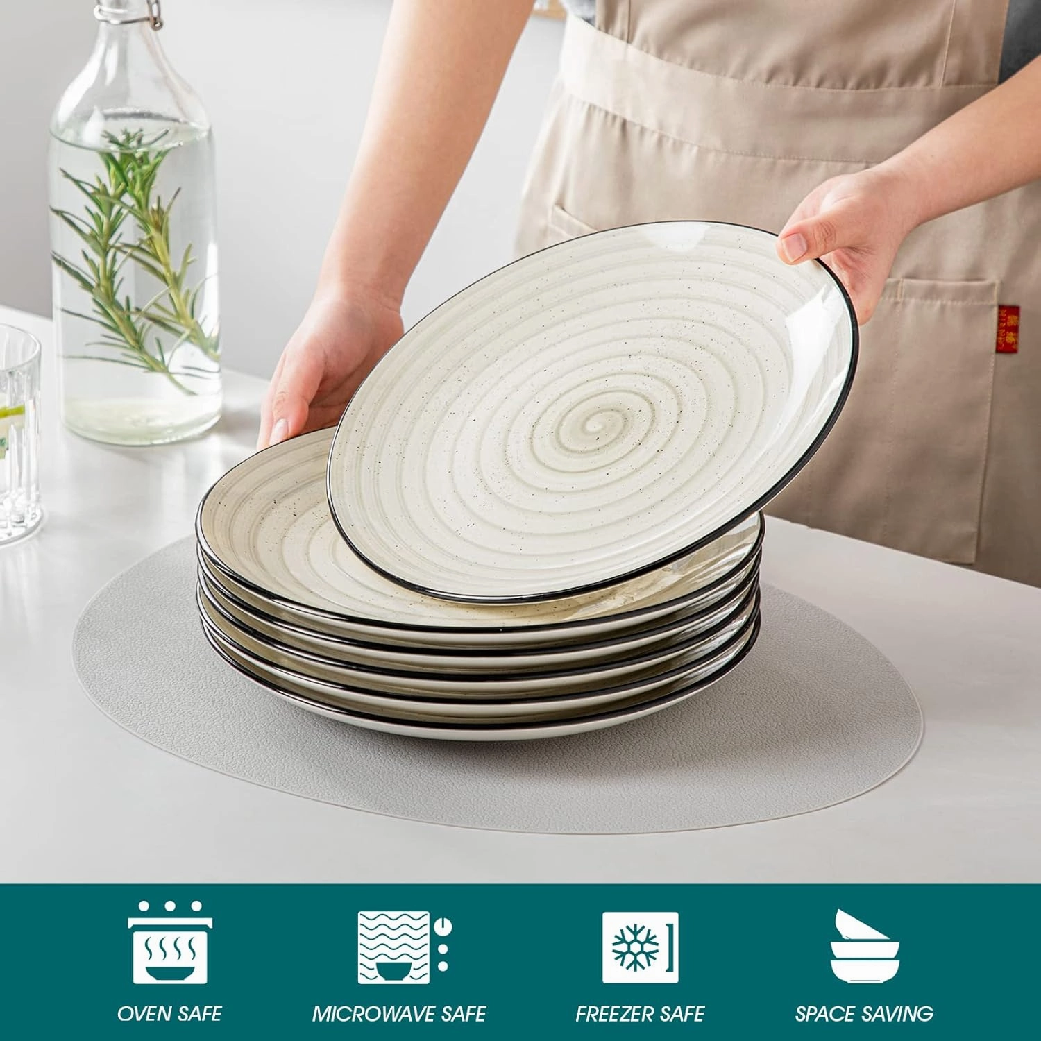 vancasso Bonbon Dinner Plates Set of 6, 10.5 Inch Dish Set, Beige Ceramic Plates, Microwave & Dishwasher Safe