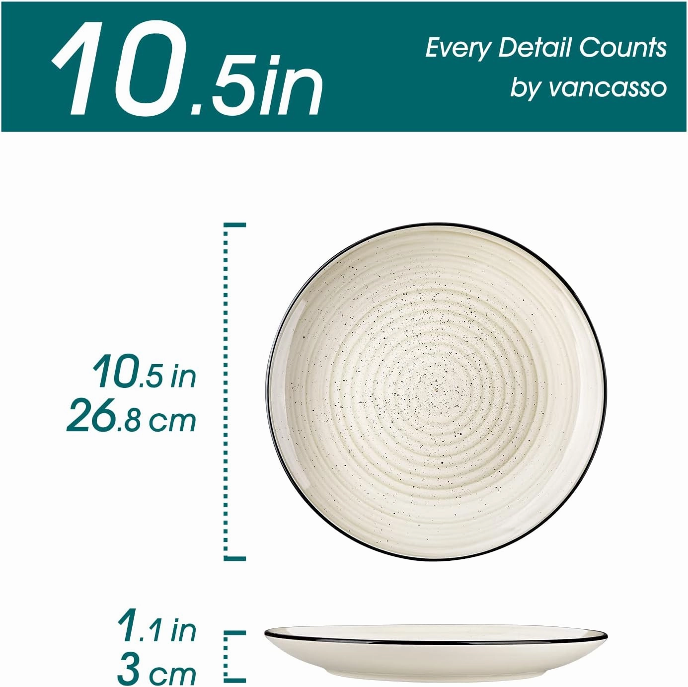 vancasso Bonbon Dinner Plates Set of 6, 10.5 Inch Dish Set, Beige Ceramic Plates, Microwave & Dishwasher Safe