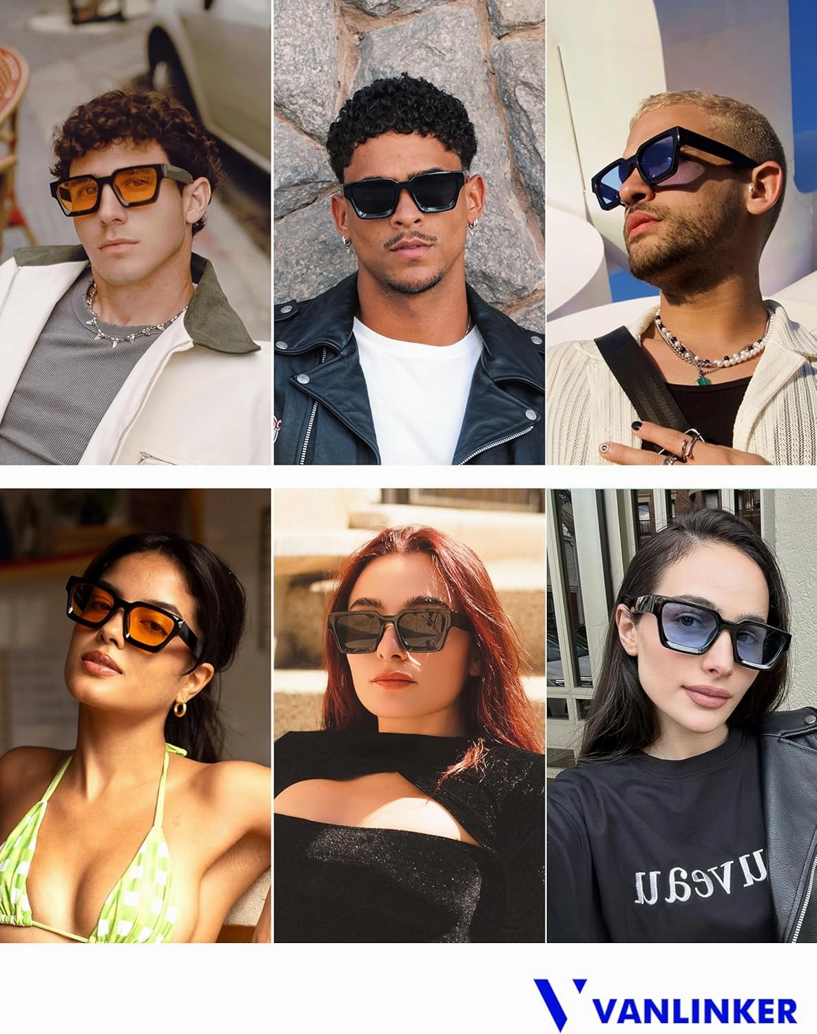 VANLINKER Thick Square Sunglasses for Men Women Retro Chunky Rectangle Shades UV400 Protection VL9731
