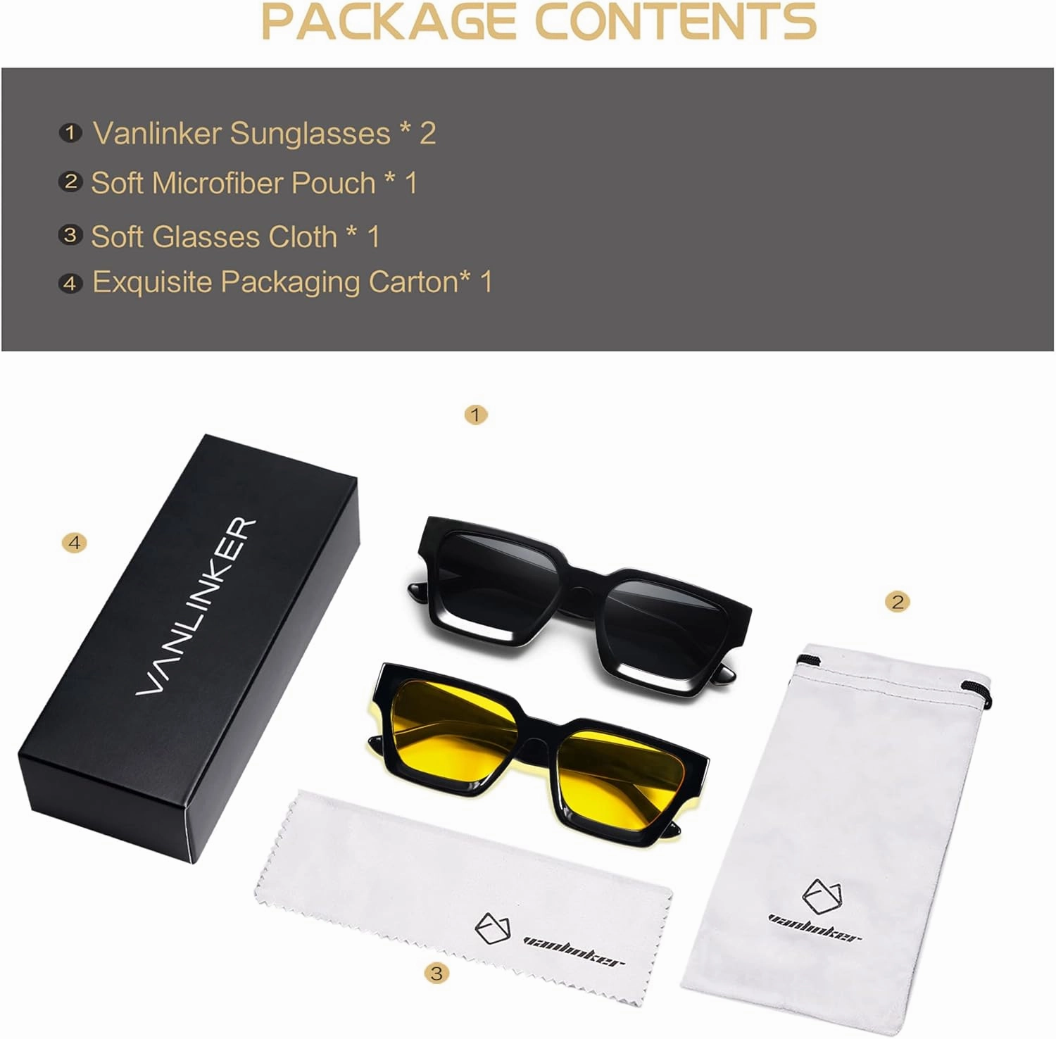VANLINKER Thick Square Sunglasses for Men Women Retro Chunky Rectangle Shades UV400 Protection VL9731