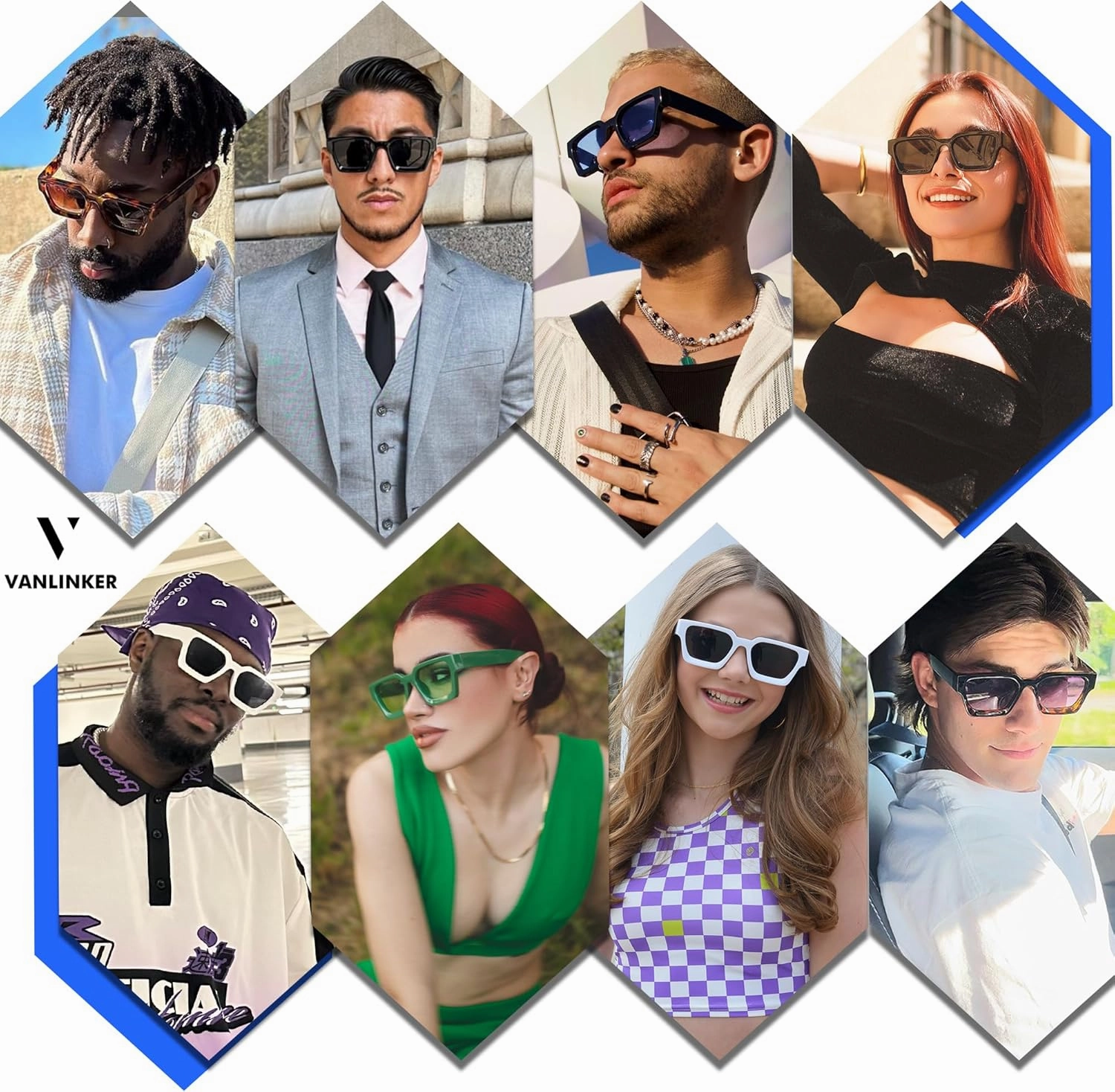 VANLINKER Thick Square Sunglasses for Men Women Retro Chunky Rectangle Shades UV400 Protection VL9731