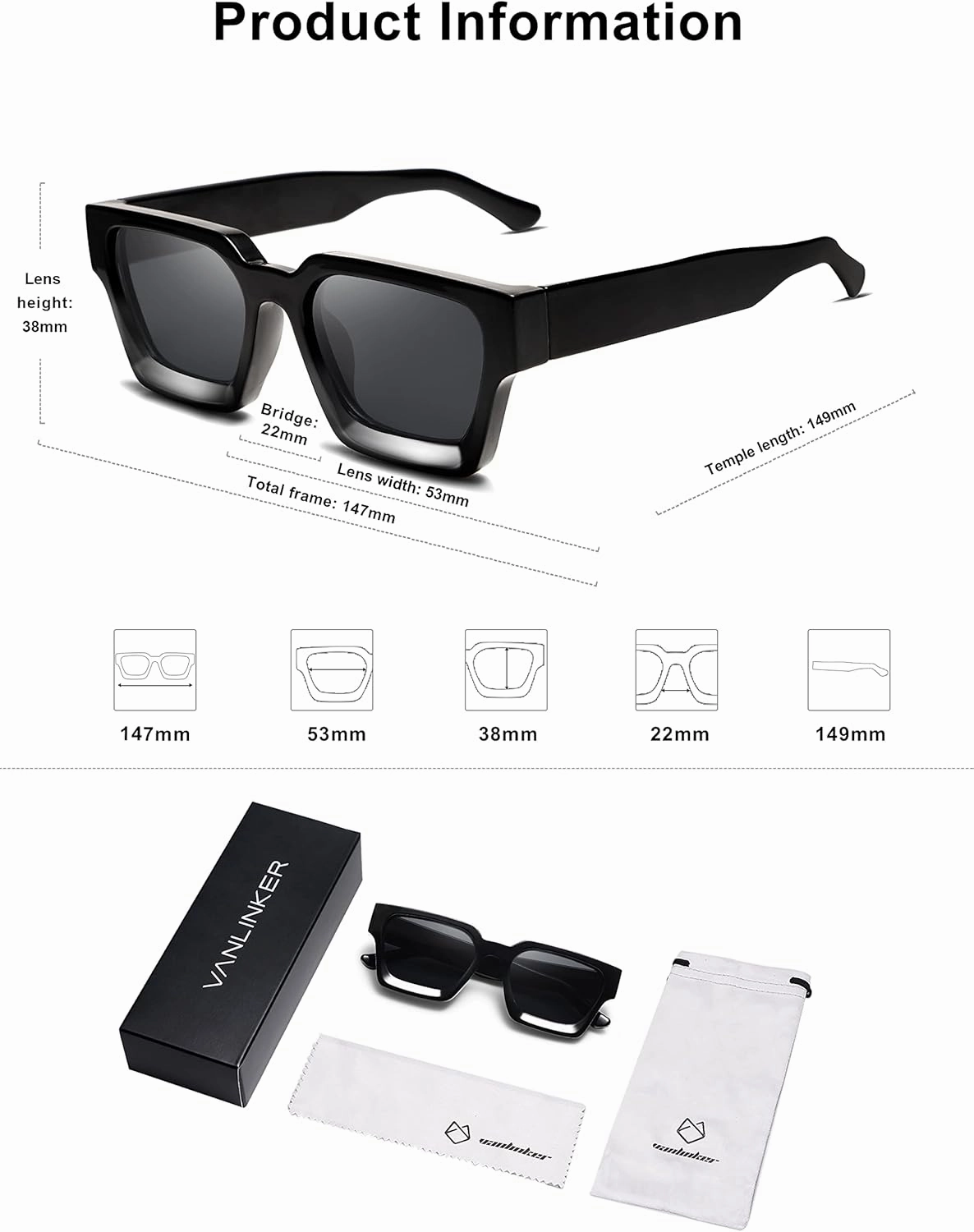 VANLINKER Thick Square Sunglasses for Men Women Retro Chunky Rectangle Shades UV400 Protection VL9731
