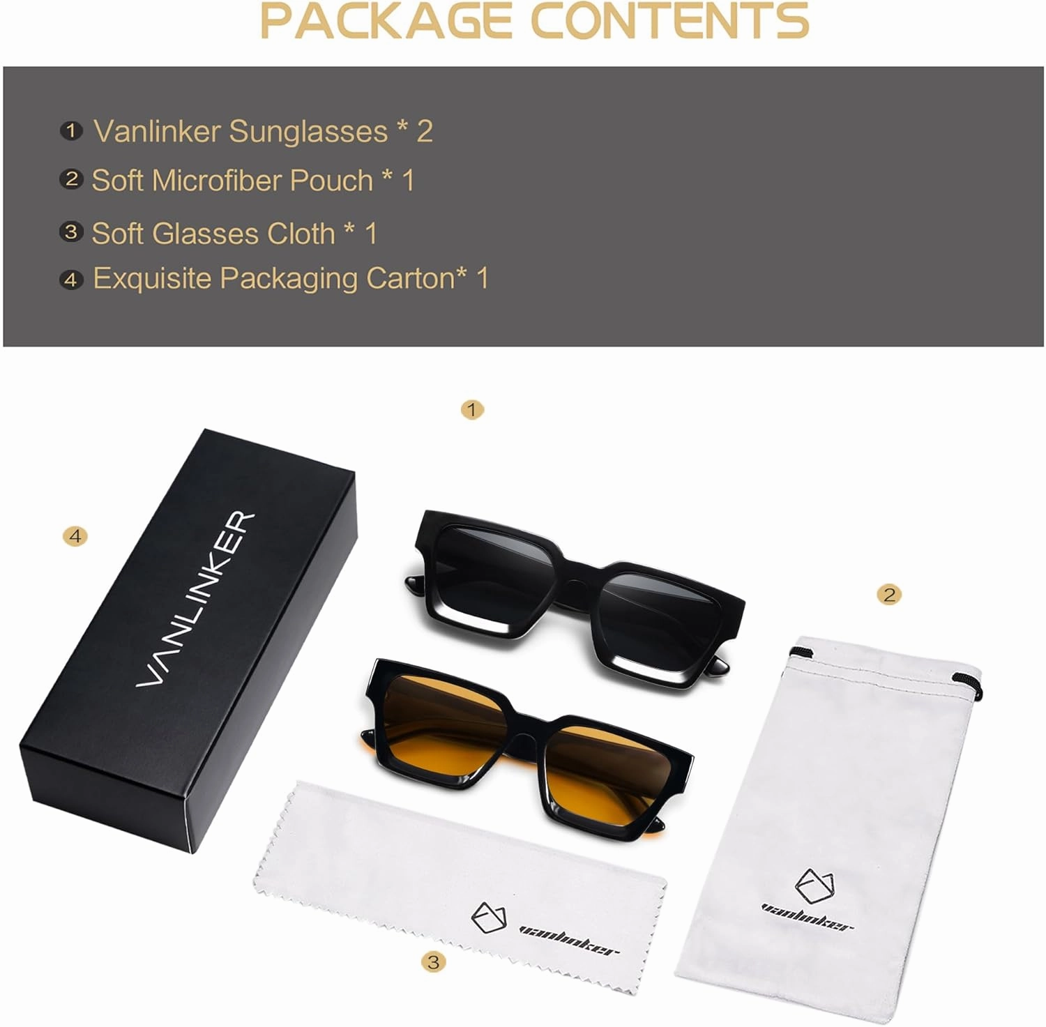 VANLINKER Thick Square Sunglasses for Men Women Retro Chunky Rectangle Shades UV400 Protection VL9731