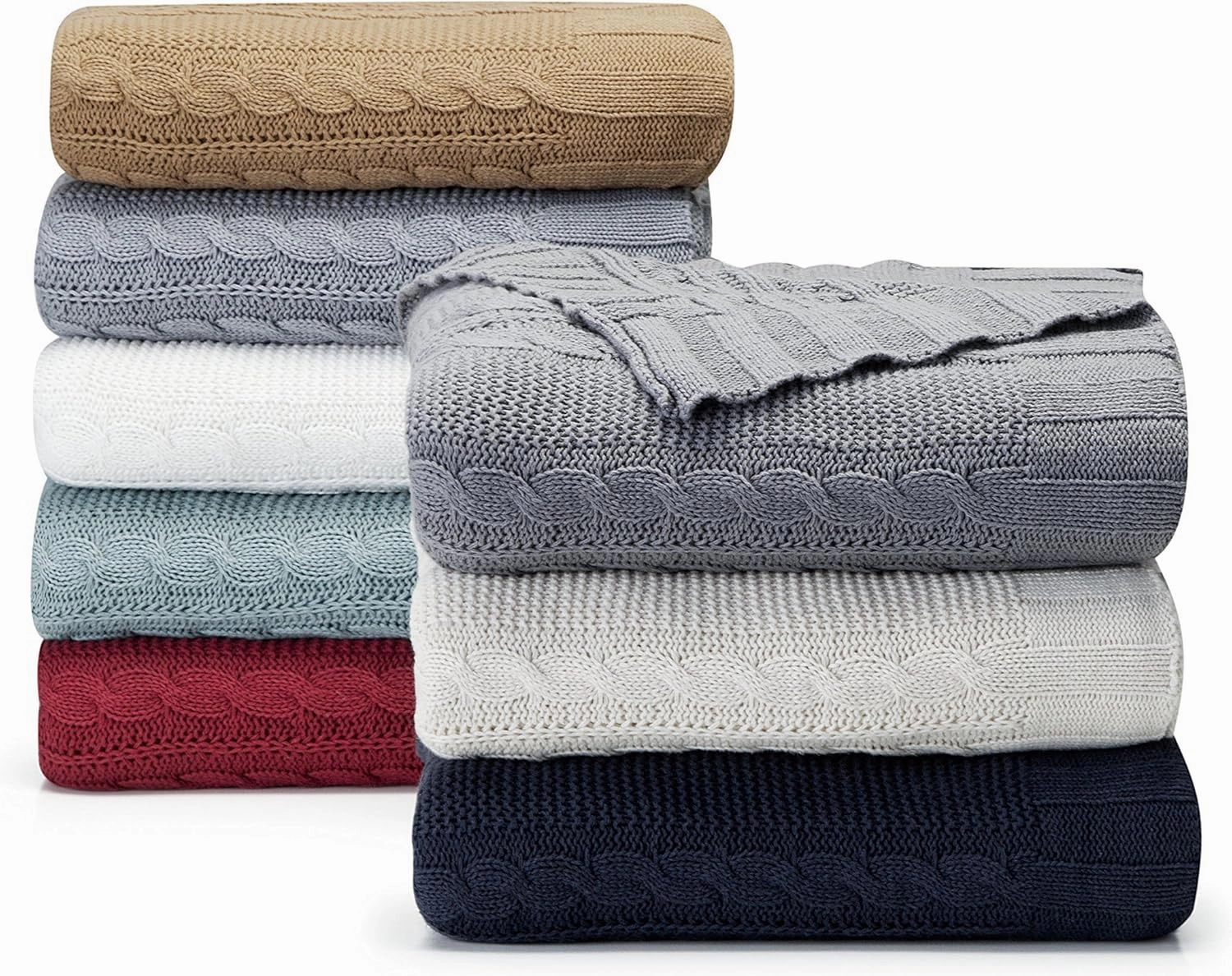 VCNY Home | Dublin Collection | Throw Blanket - 100% Cotton in Cable Knit Weave, Ultra Plush, Luxuriously Warm - for Bed, Couch, or Chair, Throw, Red 50x70