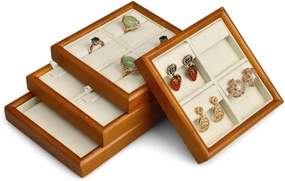 Velvet Jewelry Trays Set of 4, Stackable Jewelry Display Stand, Storage for Bracelet Brooch Watch,Necklace,Earring,