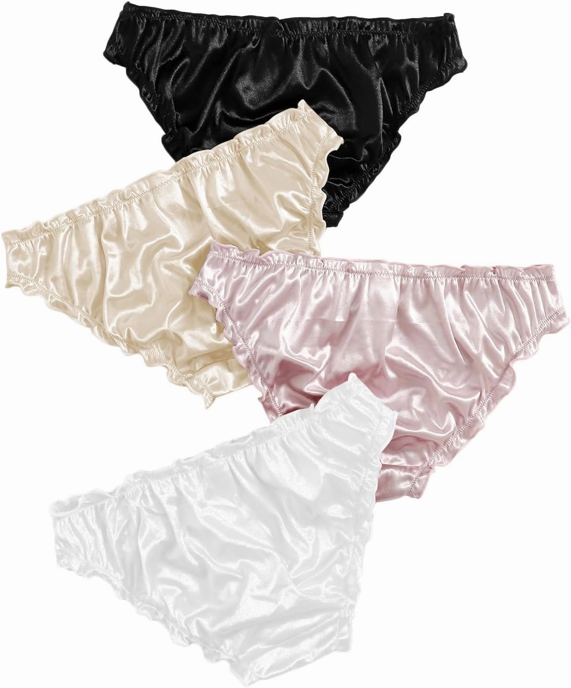 Verdusa Women's 4pack Frill Trim Satin Underwear Briefs Panty Set