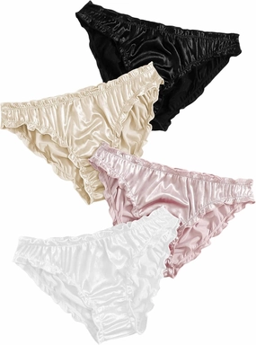 Verdusa Women's 4pack Frill Trim Satin Underwear Briefs Panty Set