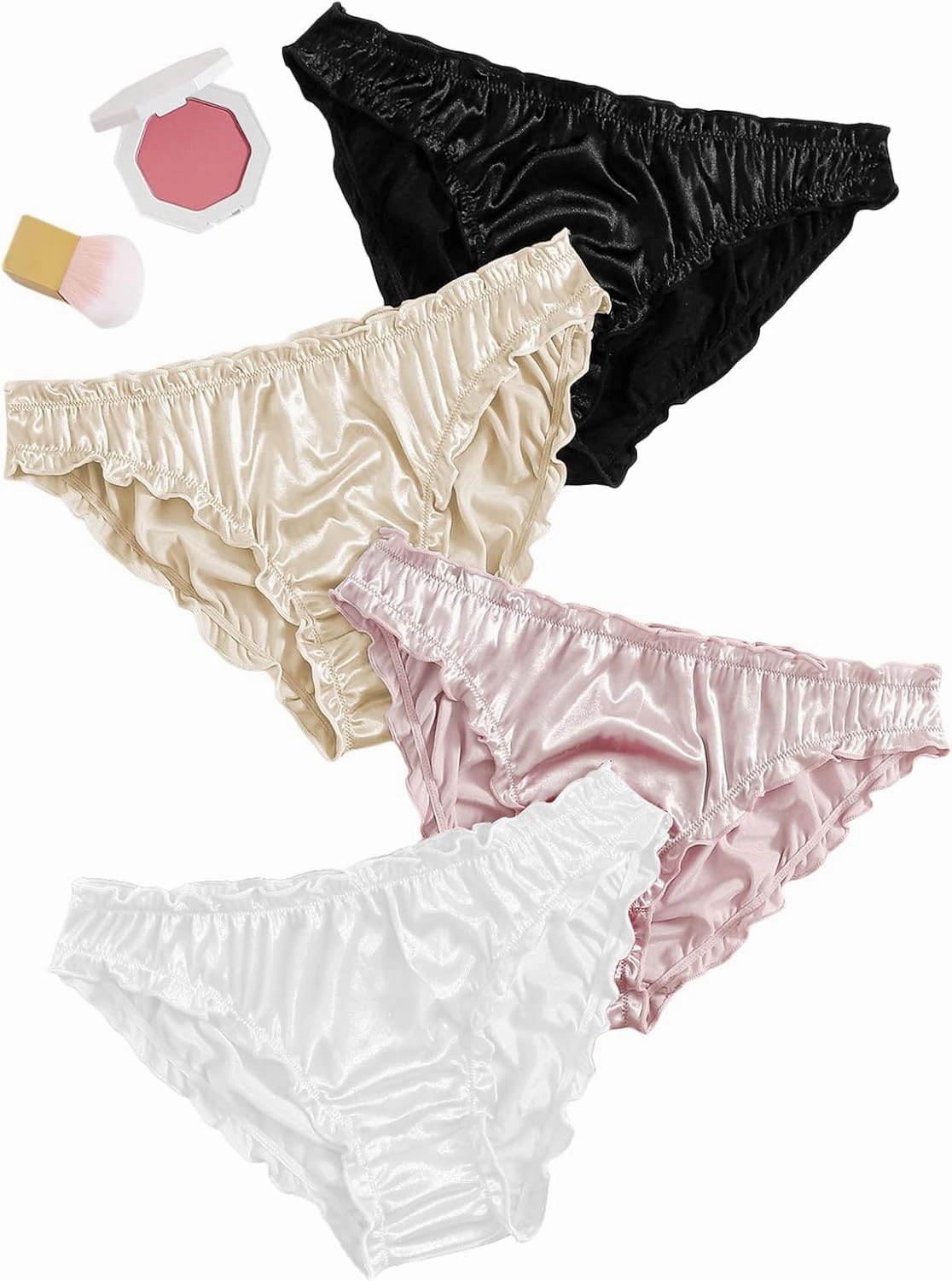 Verdusa Women's 4pack Frill Trim Satin Underwear Briefs Panty Set