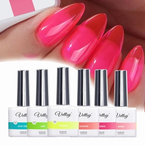 vettsy HEMA-Free Neon Jelly Gel Nail Polish Kit - 6 Bold & Vibrant Translucent Colors - Long-Lasting Soak-Off UV/LED Gel Polishes - Vegan, Cruelty-Free for Healthy, Glossy Nails