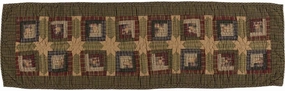 VHC Brands Tea Cabin Runner Quilted 13x48 Log Cabin Country Rustic Lodge Kitchen Tabletop Design, Moss Green and Deep Red