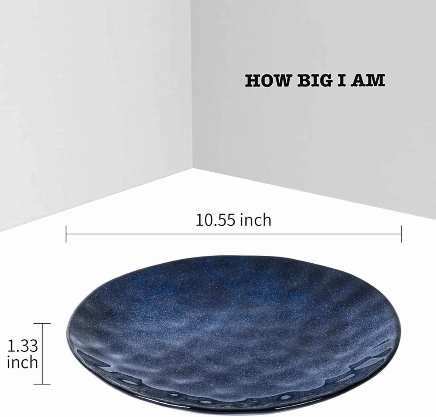 vicrays Ceramic Dinner Plates Set, 10.5 Inch, Set of 6, Round, Microwave, Oven, Dishwasher Safe, Porcelain Fluted Suitable for Steak, Pasta, Pizza, Home, Party, Restaurant (Blue)