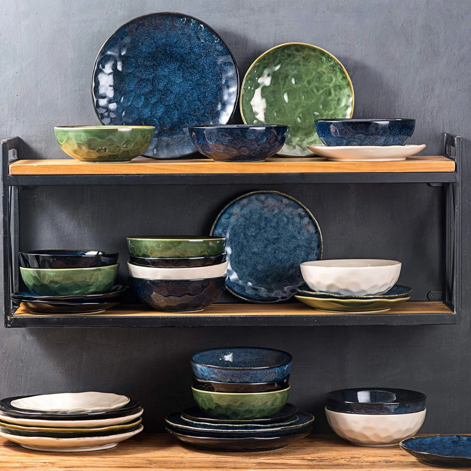 vicrays Ceramic Dinner Plates Set, 10.5 Inch, Set of 6, Round, Microwave, Oven, Dishwasher Safe, Porcelain Fluted Suitable for Steak, Pasta, Pizza, Home, Party, Restaurant (Blue)