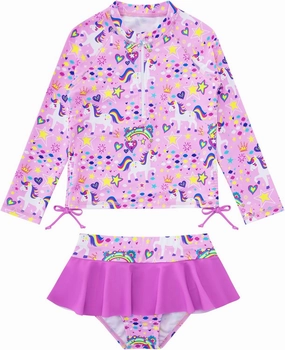 Vieille Toddler Girls Swimsuit 2 Piece Rash Guard Sets Long Sleeve Bathing Suit with UPF 50  Sun Protection 2-6 Years