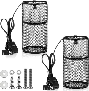 VIHOSE 2 Pcs Reptile Heat Lamp Guard with 150W Ceramic Heat Emitter Basking Anti Scald Heating Lamp Holder Mesh Cage Reptile Protection Lampshades for Lizard Snake Chick, Bulb Not Included