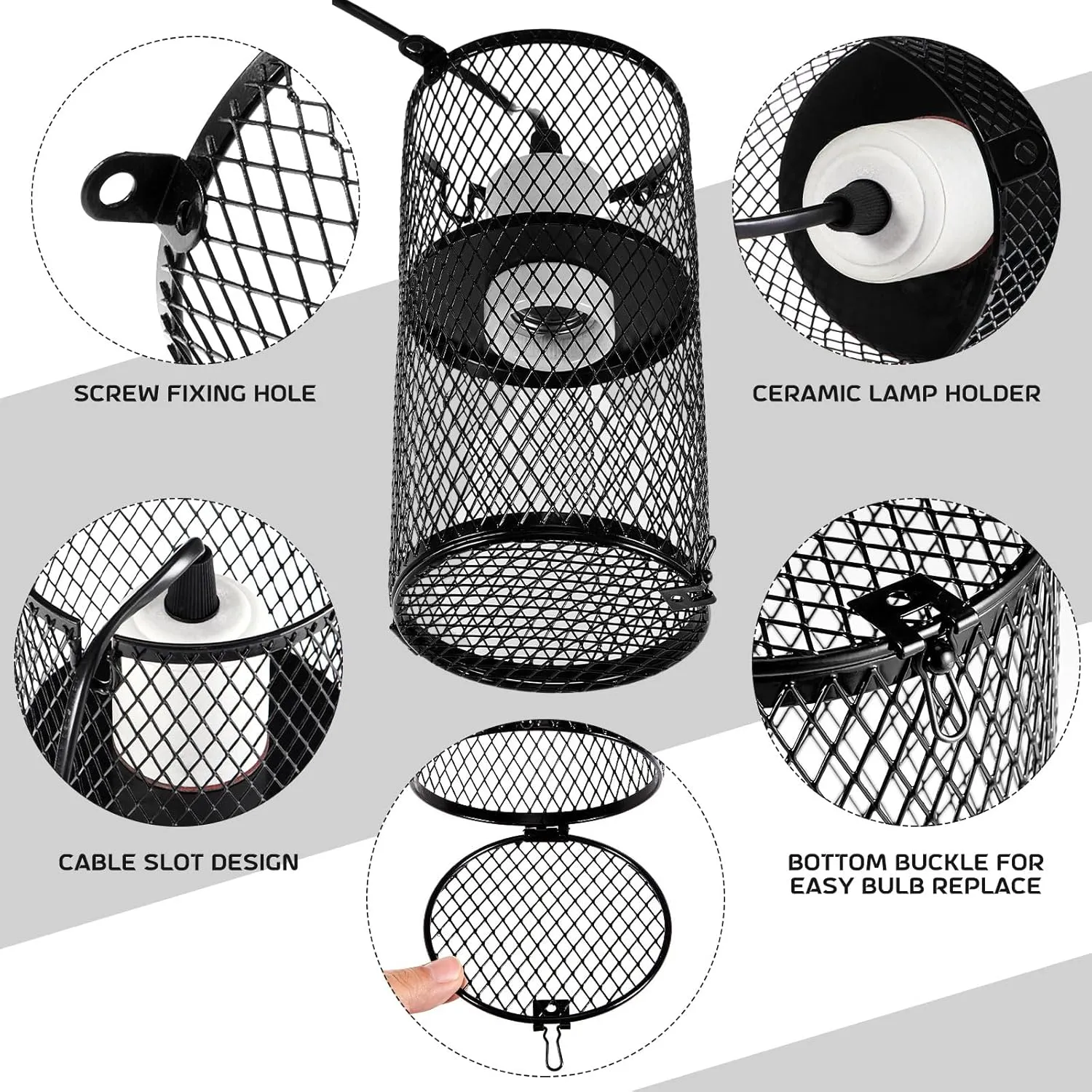 VIHOSE 2 Pcs Reptile Heat Lamp Guard with 150W Ceramic Heat Emitter Basking Anti Scald Heating Lamp Holder Mesh Cage Reptile Protection Lampshades for Lizard Snake Chick, Bulb Not Included