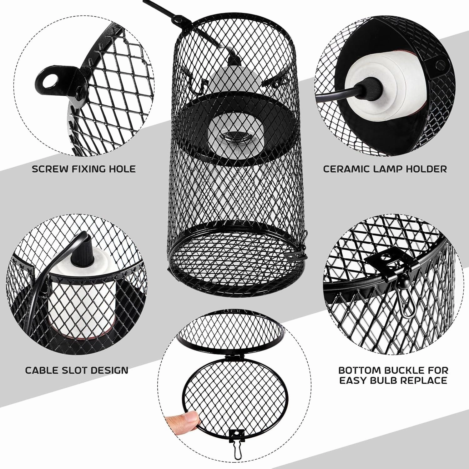 VIHOSE 2 Pcs Reptile Heat Lamp Guard with 150W Ceramic Heat Emitter Basking Anti Scald Heating Lamp Holder Mesh Cage Reptile Protection Lampshades for Lizard Snake Chick, Bulb Not Included