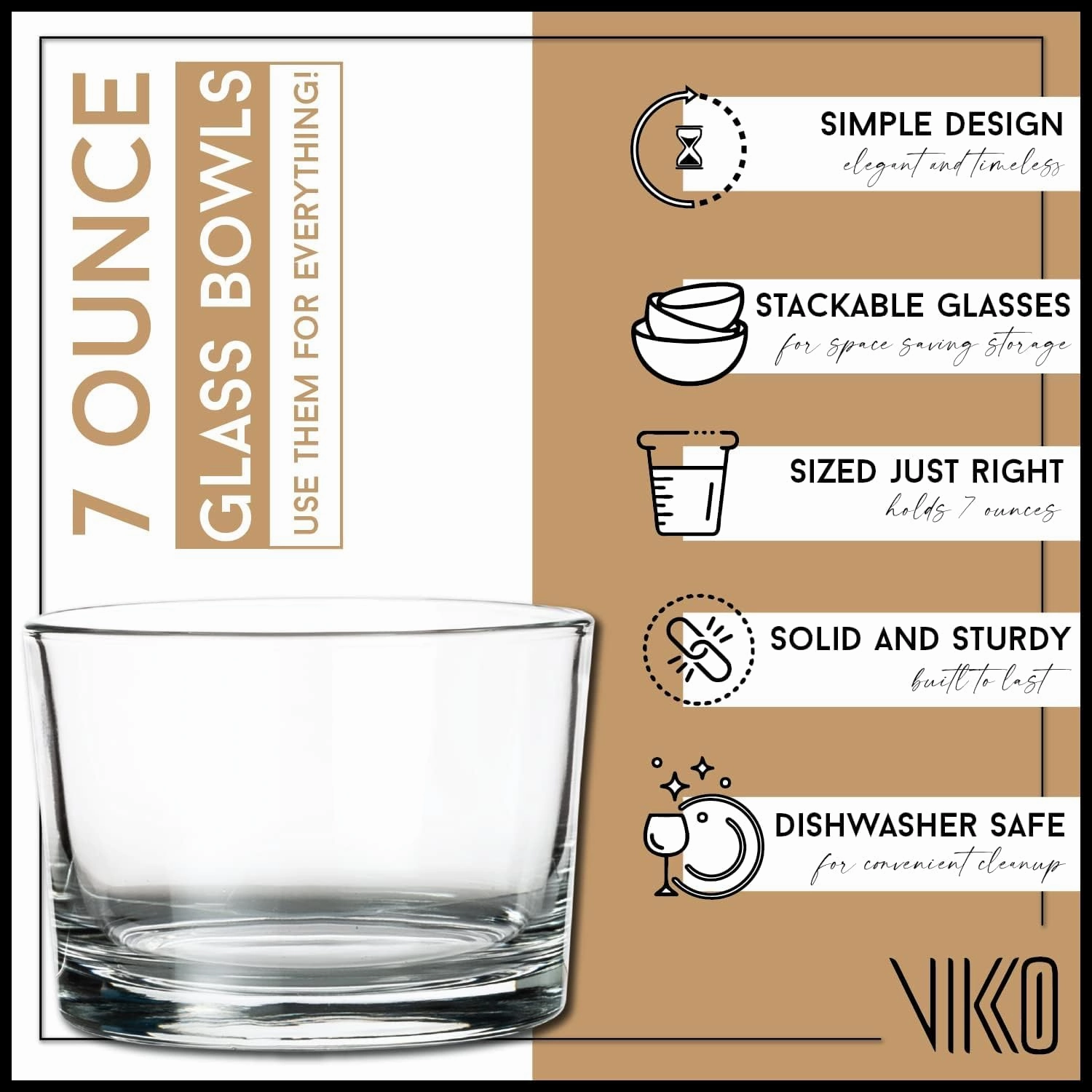 Vikko Small Glass Bowls, 7 Ounce Glass Dessert Cups, Set of 12 Dessert Bowls, Parfait Glasses, Stackable Bodega Glasses, Tasting Glasses, Custard Cups, Short Glasses - 3.2" x 2.2”