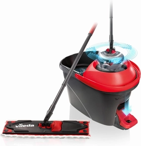 Vileda Ultramax Turbo 2-in-1 Floor Mop Complete Set, Mop with Telescopic Handle, Microfibre Cover and Bucket with Power Spinner, for All Hard Floors, Handle Length 75-130 cm, Eco Packaging
