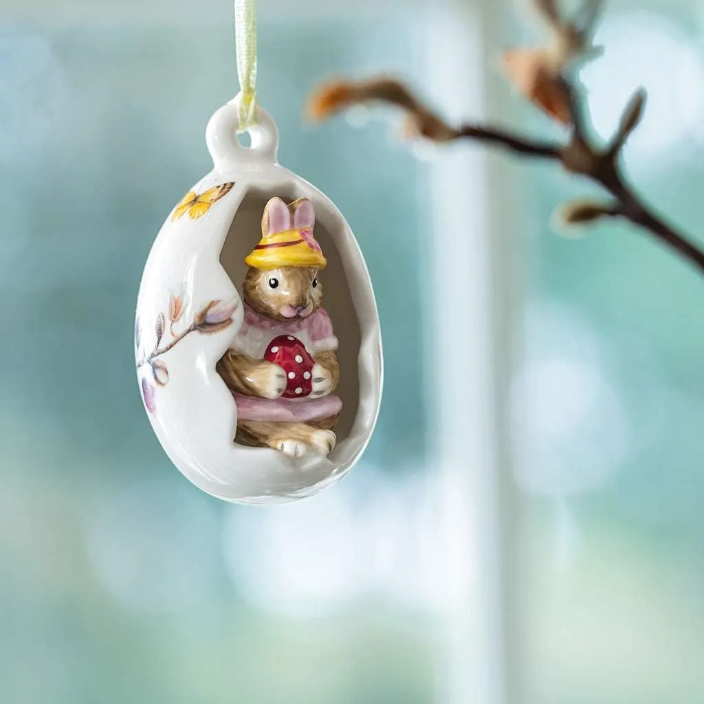 Villeroy & Boch Bunny Tales Anna Egg, Pink Blossoms Ornament, Hard Porcelain, 4.5 x 4.5 x 7 cm, 4.5 x 4.5 x 7, 4,5 x 4,5 x 7, Rose