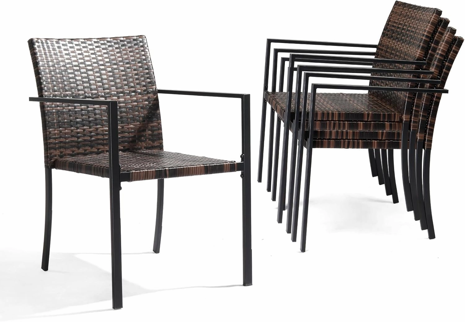 VINGLI Stackable Wicker Chairs Outdoor Dining Set of 4, All-Weather Patio Chairs for Garden, Porch, Deck, Fire Pit - Brown, 350 lbs Capacity