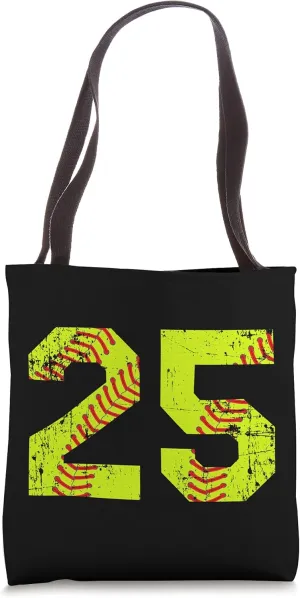 Vintage Softball 25 Jersey Number Tote Bag
