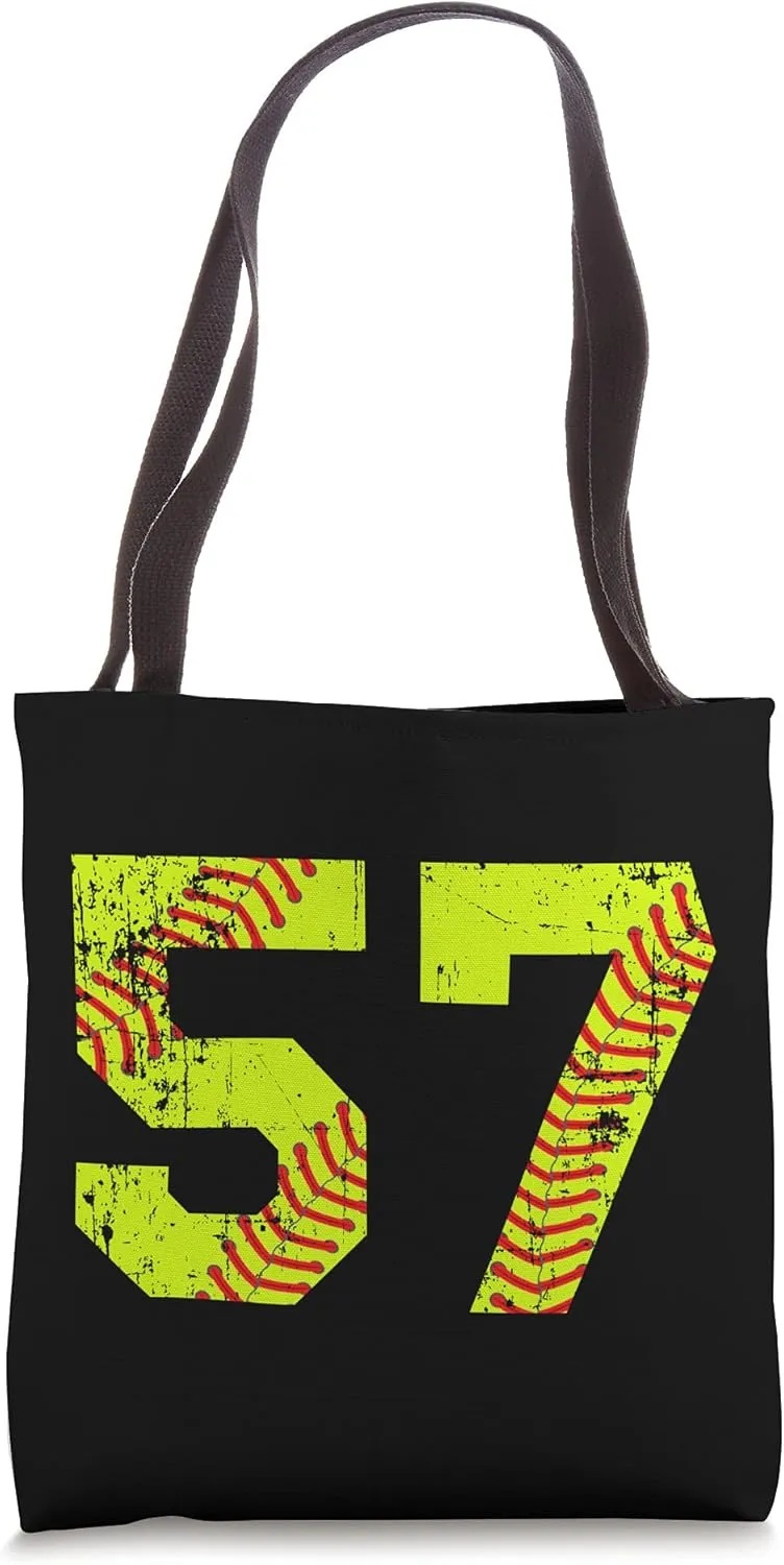 Vintage Softball 57 Jersey Number Tote Bag