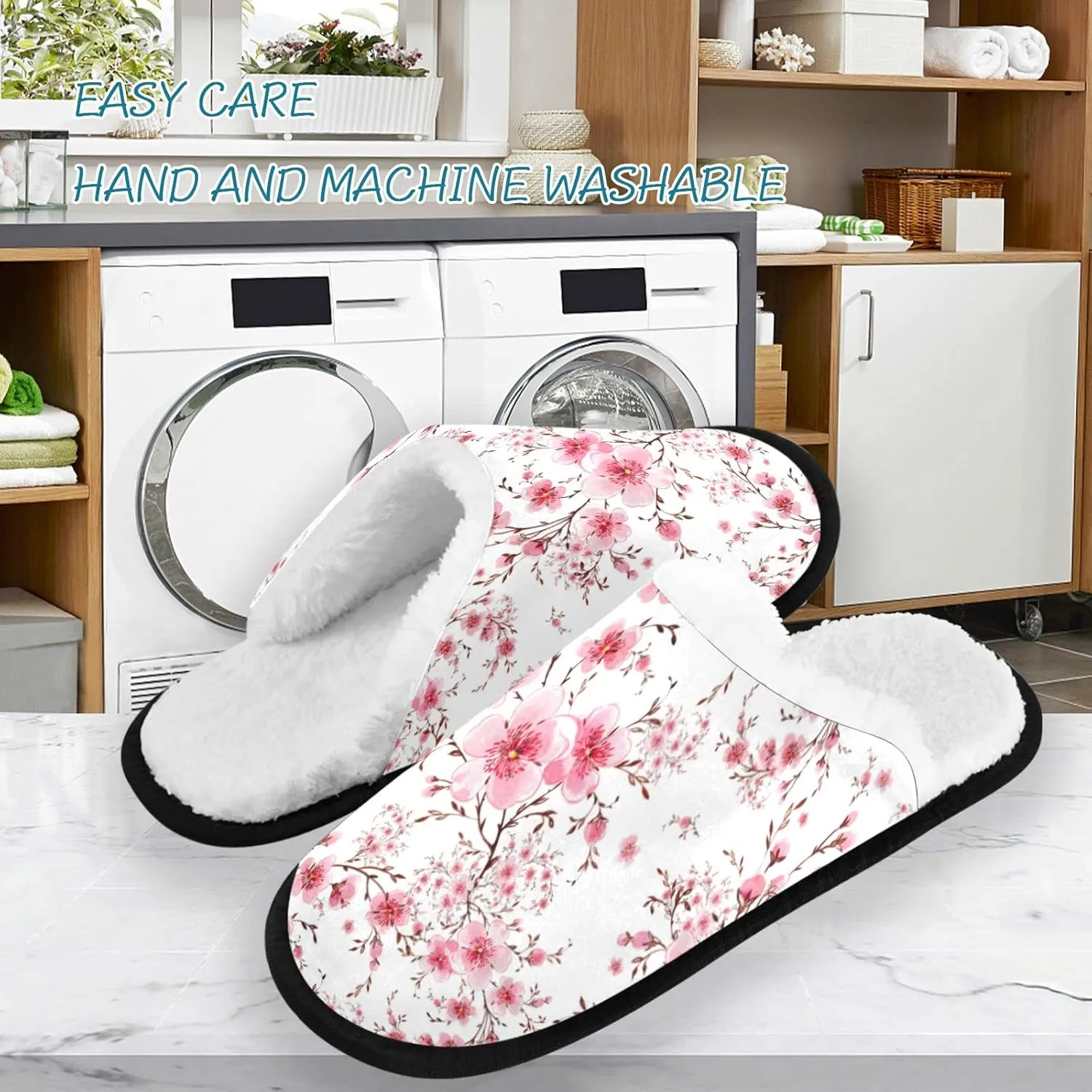 visesunny Floral Slippers Soft Memory Foam Non-Slip Indoor House Slippers Home Shoes for Bedroom Hotel Travel Spa